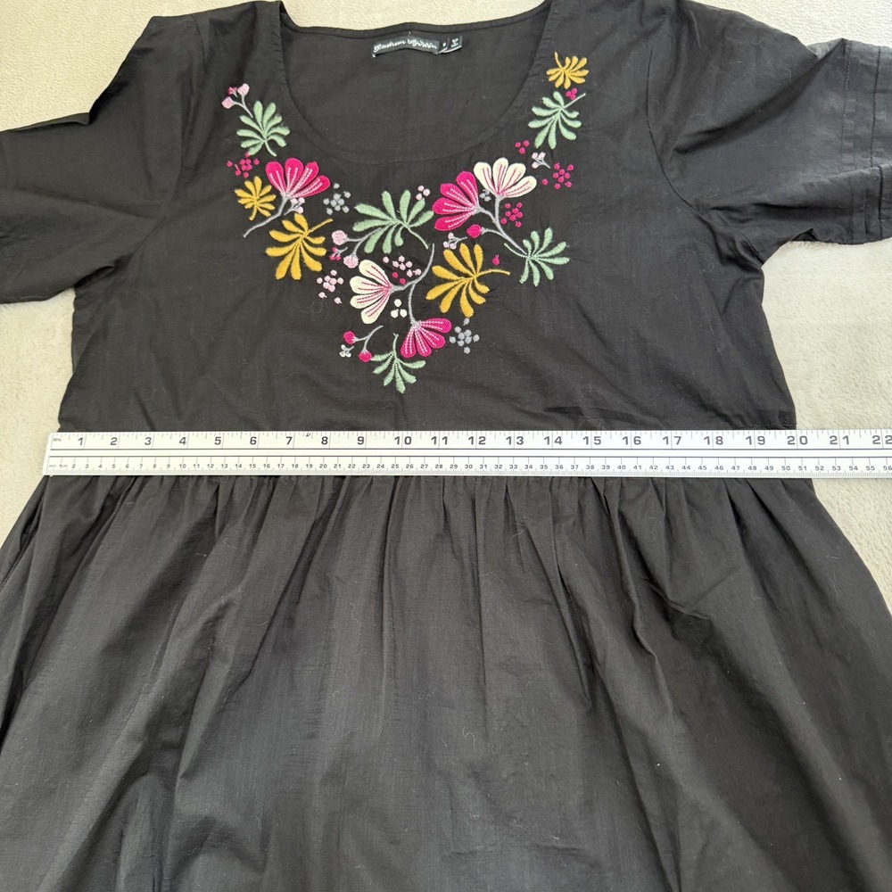 Gudrun Sjoden Dress Womens M Black Embroidered Floral Lagenlook Organic Cotton - Picture 9 of 12